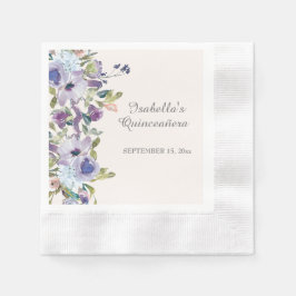 Elegant Lilac Blue Floral Horizontal Quinceañera Serviette