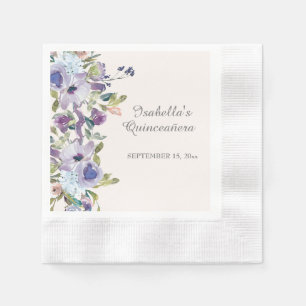 Elegant Lilac Blue Floral Horizontal Quinceañera Serviette
