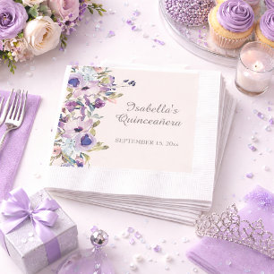 Elegant Lilac Blue Floral Horizontal Quinceañera Serviette