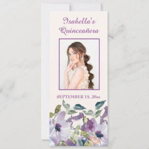 Elegant Lilac Blue Floral Quinceañera Lesezeichen Einladung