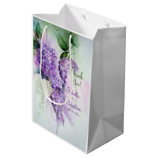 Elegant Lilac Blume Hochzeit Mittlere Geschenktüte (Rückseite Schrägansicht)
