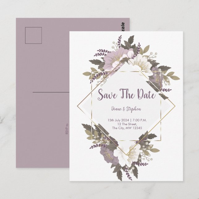 Elegant Lilac Blume Save the Date Postkarte (Vorne/Hinten)