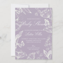 Elegant Lilac Boho Chic Floral Girl Baby Shower Einladung