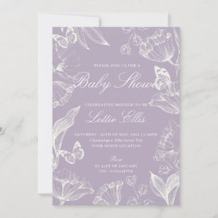 Elegant Lilac Boho Chic Floral Girl Baby Shower Einladung