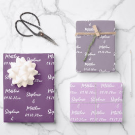 Elegant Lilac Bride Groom Names Weddings Geschenkpapier Set