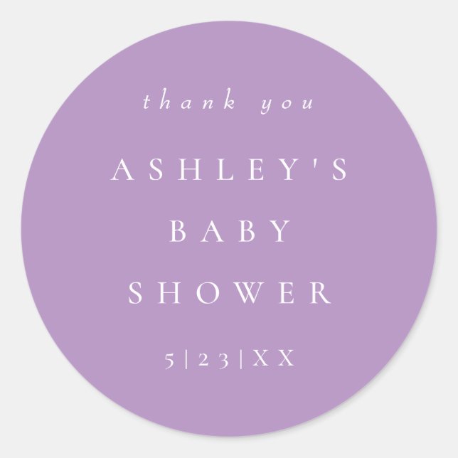 Elegant Lilac Coordinate Baby Shower Runder Aufkleber (Vorderseite)