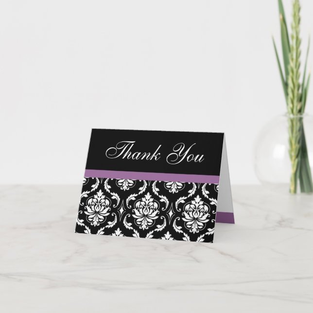 Elegant Lilac Damask Monogram Wedding Vielen Dank Dankeskarte (Vorderseite)