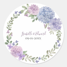 Elegant Lilac Dusty Blue Watercolor Floral Wedding Runder Aufkleber