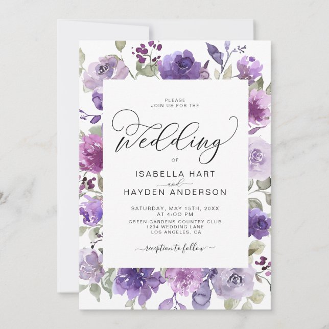 Elegant Lilac Dusty Lila Mauve Floral Wedding in Einladung (Vorderseite)