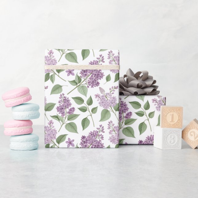 Elegant Lilac Floral Pattern Geschenkpapier (Babyparty)
