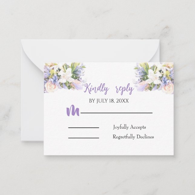 Elegant Lilac Floral Wedding Repcard Mitteilungskarte (Vorderseite)
