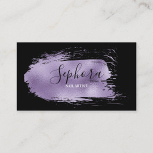 Elegant Lilac Foil Metallic Paint Stroke Visitenkarte