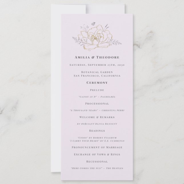 Elegant Lilac Gold Floral Wedding Program (Vorderseite)