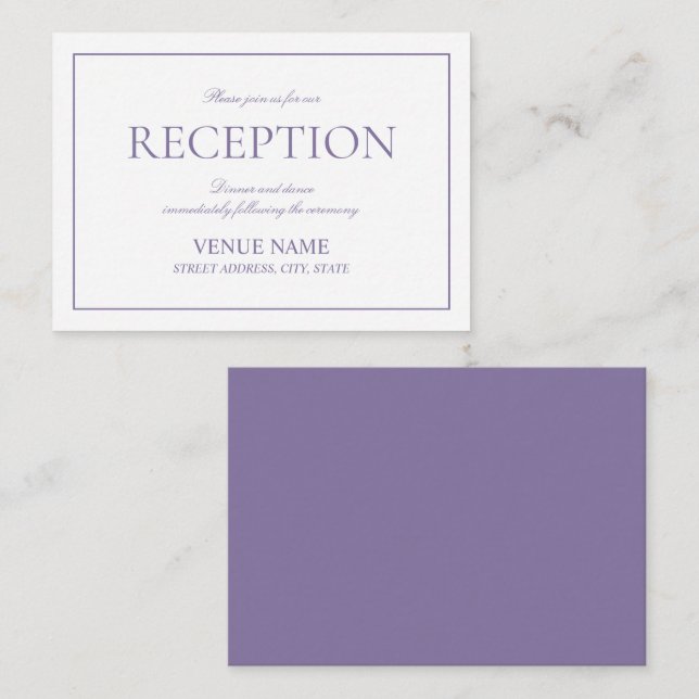 Elegant Lilac Lavender Classic Script Empfang Begleitkarte (Vorne/Hinten)