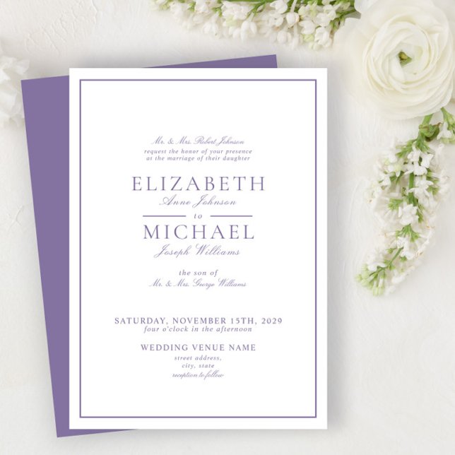 Elegant Lilac Lavender Classic Script Wedding Einladung (Von Creator hochgeladen)
