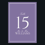 Elegant Lilac Lavender Classic Script Wedding Tischnummer<br><div class="desc">Eine klassische,  elegante lila lavender wedding Tischnummer mit Skriptkalligraphie. Perfekt für die moderne Braut mit einer formalen Affäre. Suite hier: https://www.zazzle.com/collections/elegant_lilac_lavender_classic_script_wedding-119845502590580190 Kontakt Designer für passende Produkte,  um die Suite zu vervollständigen,  ODER für Farbvarianten dieses Designs. Copyright Anastasia Surridge für Elegant Invites,  alle Rechte vorbehalten.</div>