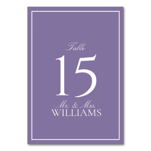 Elegant Lilac Lavender Classic Script Wedding Tischnummer (Vorderseite)