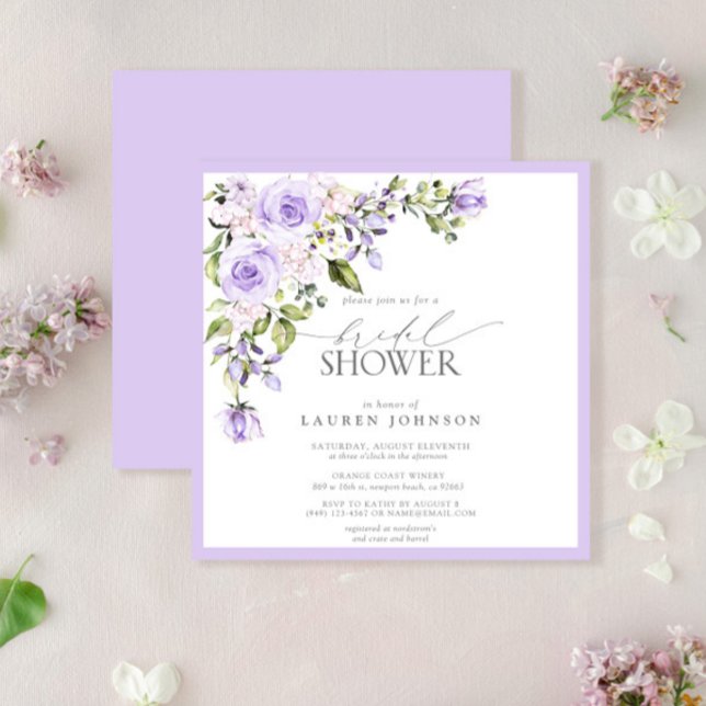 Elegant Lilac Lavender Floral Brautparty Einladung (Easily personalize this bridal shower invitation for the perfect celebration for the bride to be!)