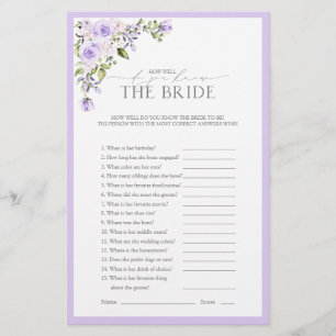 Elegant Lilac Lavender Floral Brautparty Game