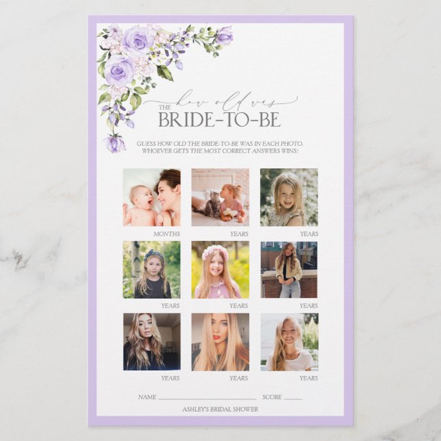 Elegant Lilac Lavender Floral Brautparty Game (Vorderseite)