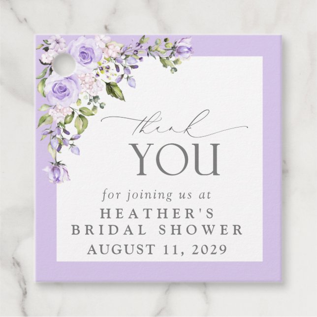 Elegant Lilac Lavender Floral Brautparty Geschenkanhänger (Vorderseite)