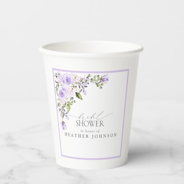 Elegant Lilac Lavender Floral Brautparty Pappbecher (Vorderseite)