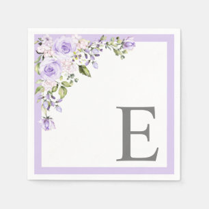 Elegant Lilac Lavender Floral Initial Monogram Serviette