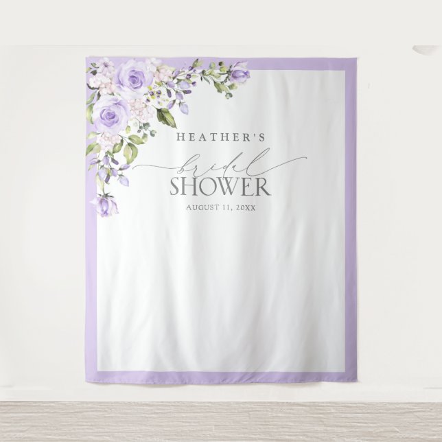 Elegant Lilac Lavender Floral Shower Foto Stand Wandteppich (Vorderseite)