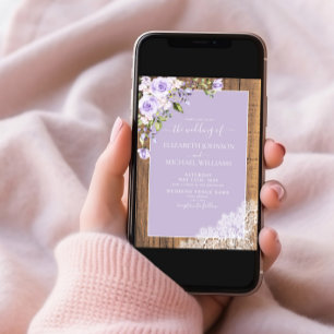 Elegant Lilac Lavender Rustic Lace Foto Wedding Einladung