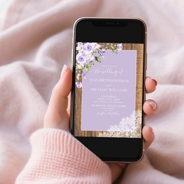 Elegant Lilac Lavender Rustic Lace Foto Wedding Einladung (Von Creator hochgeladen)