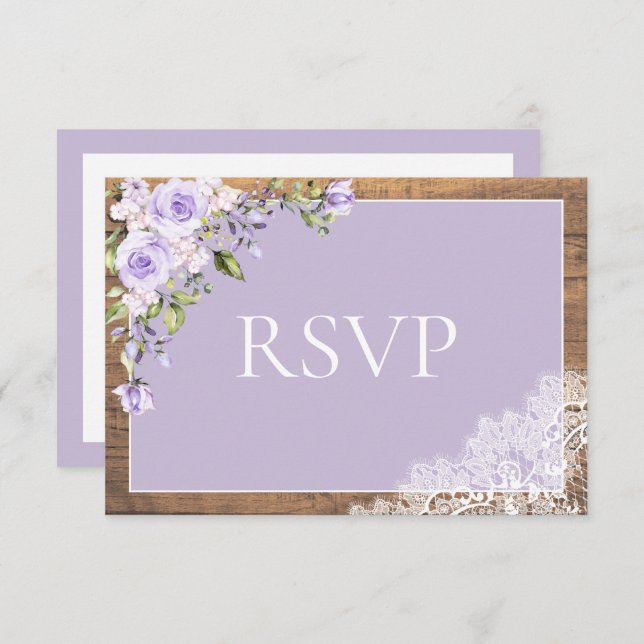 Elegant Lilac Lavender Rustic Lace Wedding RSVP (Vorne/Hinten)