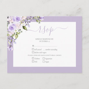 Elegant Lilac Lavender Rustic Lace Wedding RSVP Einladungspostkarte