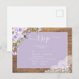 Elegant Lilac Lavender Rustic Lace Wedding RSVP Einladungspostkarte