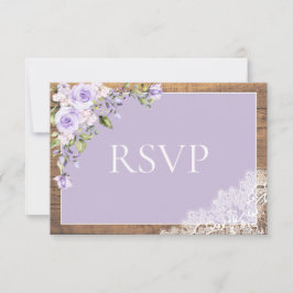 Elegant Lilac Lavender Rustic Lace Wedding RSVP Karte