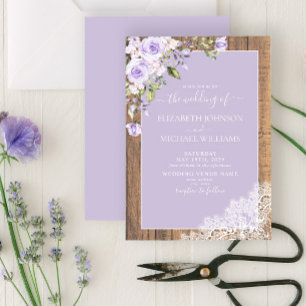 Elegant Lilac Lavender Rustic Wood Lace Hochzeit Einladung