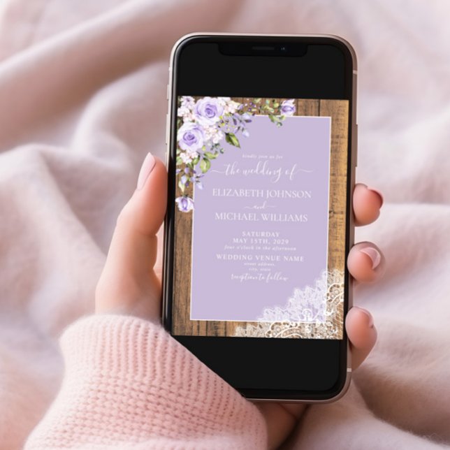 Elegant Lilac Lavender Rustic Wood Lace Hochzeit Einladung (Von Creator hochgeladen)