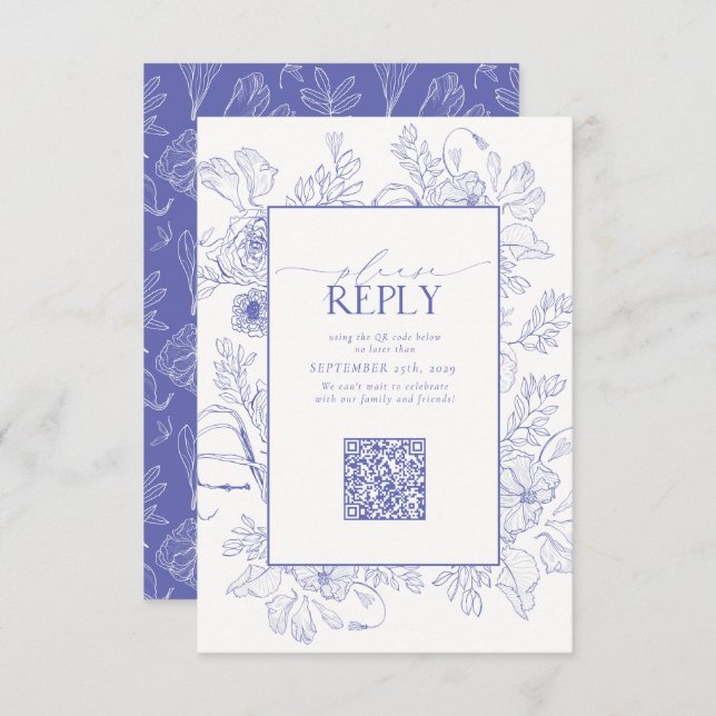 Elegant Lilac Lavender Wedding QR Code RSVP Karte (Vorne/Hinten)