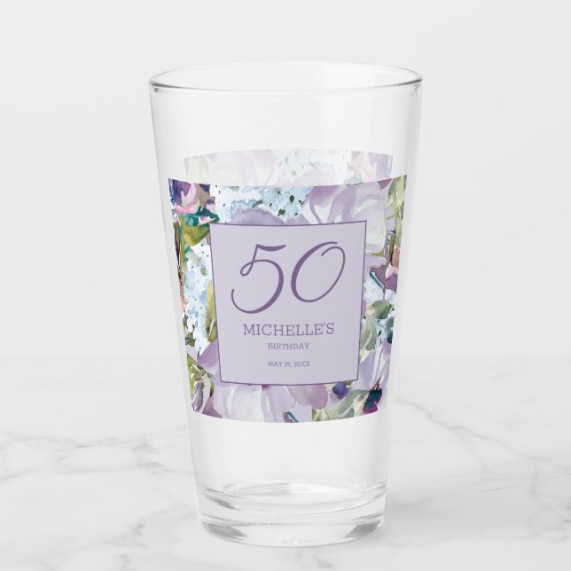 Elegant Lilac Lila Blumengrün 50. Geburtstag Glas (Vorderseite)