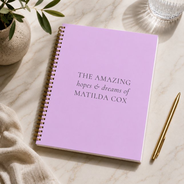Elegant Lilac Lila Hopes and Dreams Journal Notizbuch (Personalized lavender hopes and dreams journal with custom name for thoughtful writing.)