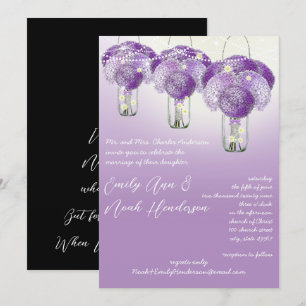 Elegant Lilac Lila Mason Jar Firefly Wedding Einladung