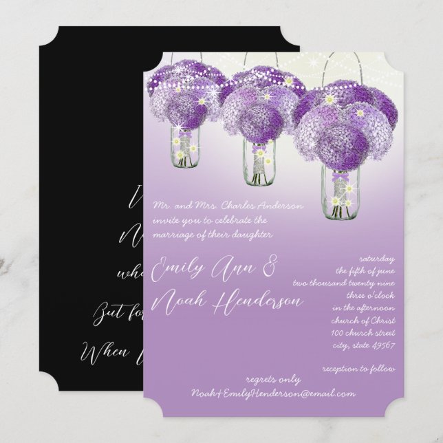 Elegant Lilac Lila Mason Jar Firefly Wedding Einladung (Vorne/Hinten)