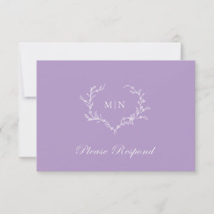 Elegant Lilac Lila Monogram Wreath Wedding RSVP Karte