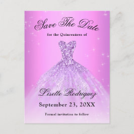 Elegant Lilac Lila Quinceanera Save the Date Postkarte