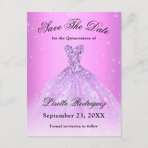 Elegant Lilac Lila Quinceanera Save the Date Postkarte