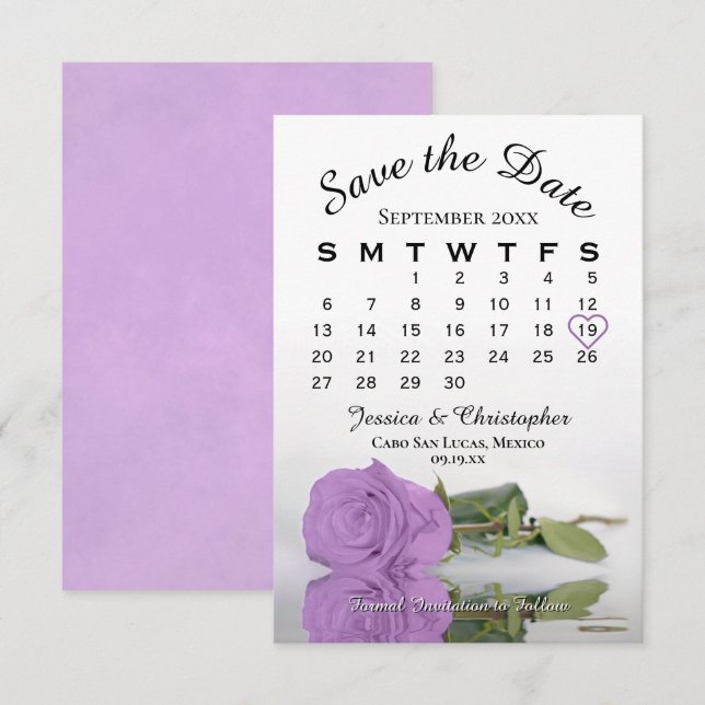 Elegant Lilac Lila Rose Hochzeitskalender Save The Date (Vorne/Hinten)