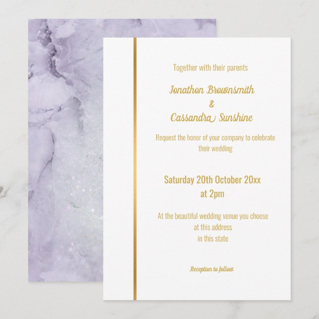 ELEGANT LILAC MARBLE GOLD WEDING INVITATION EINLADUNG (Vorne/Hinten)