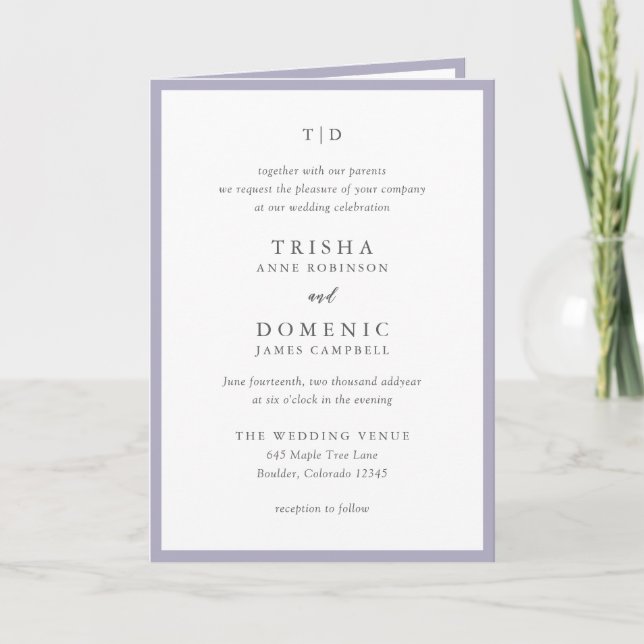 Elegant Lilac Monogram Modern Wedding Einladung (Vorderseite)