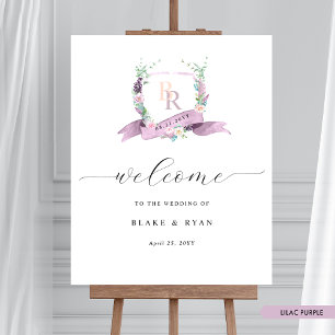 Elegant Lilac Pastel Monogram Wedding Welcome Sign Poster