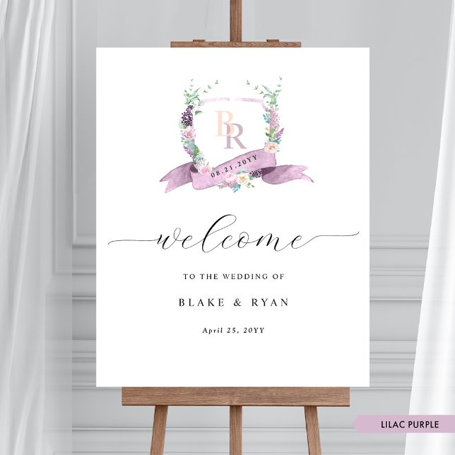 Elegant Lilac Pastel Monogram Wedding Welcome Sign Poster (Von Creator hochgeladen)