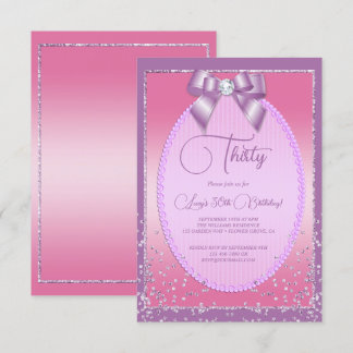 Elegant Lilac & Pink Jewel Bow & Confetti Geburtst Einladung